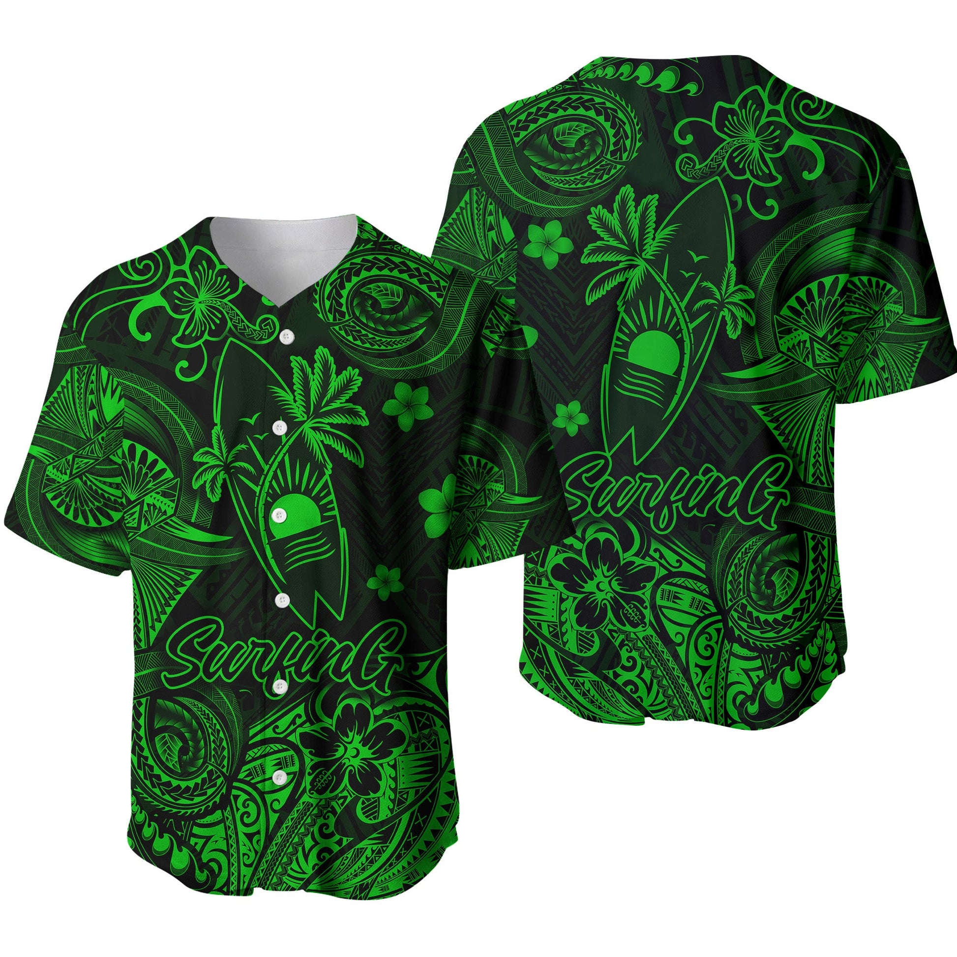 Hawaii Surfing Polynesian Baseball Jersey Unique Style Green