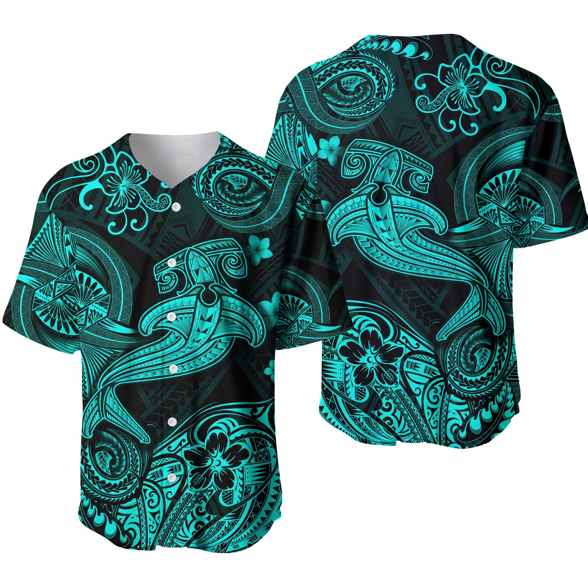 Hawaii Hammer Shark Polynesian Baseball Jersey Unique Style Turquoise