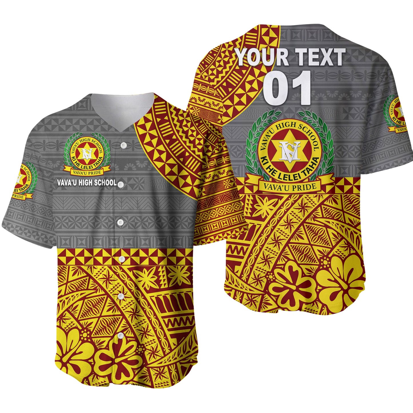 (Custom Personalised) Tonga Vava'u High School Baseball Jersey Kupesi Vibes Grey