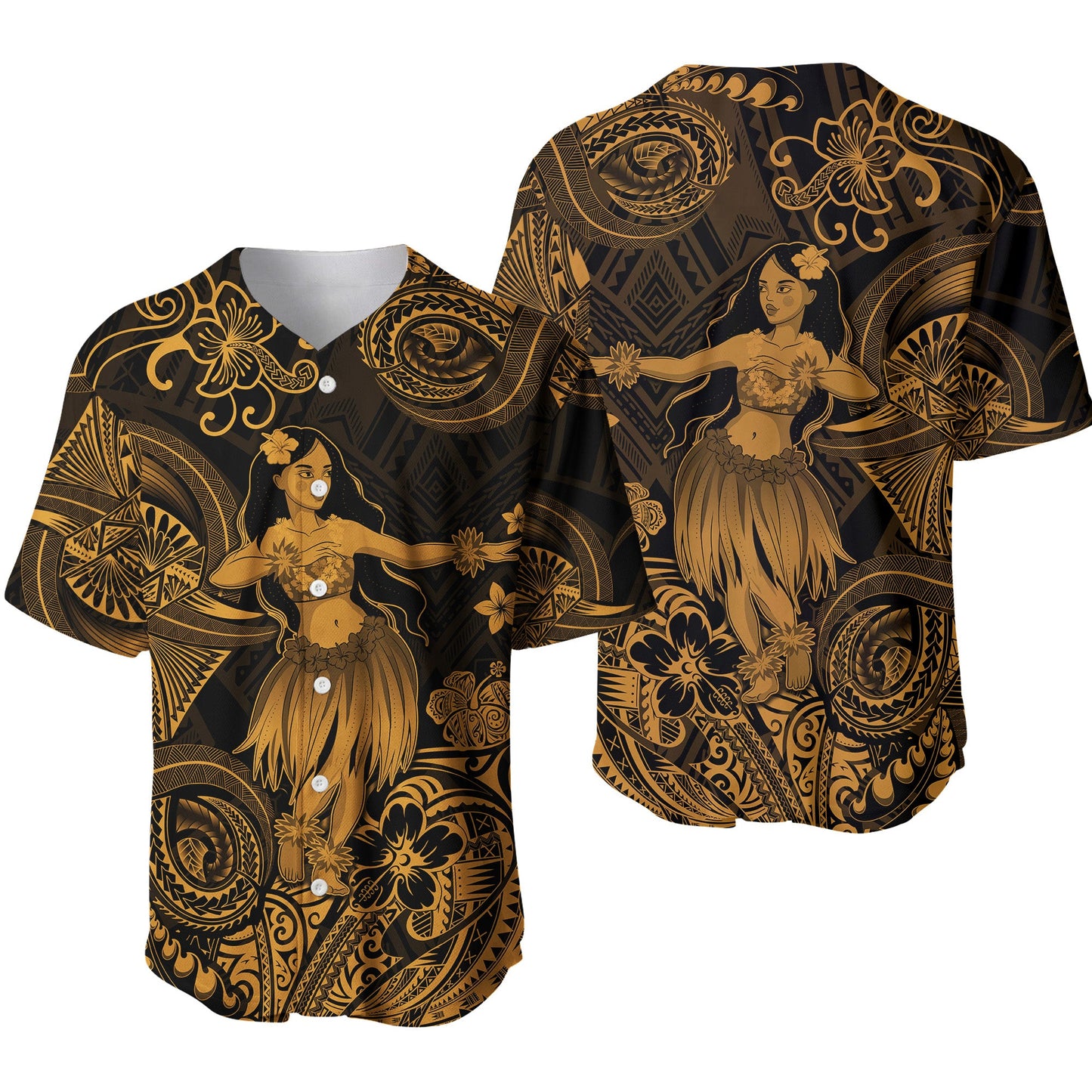 Hawaii Hula Girl Polynesian Baseball Jersey Unique Style Gold