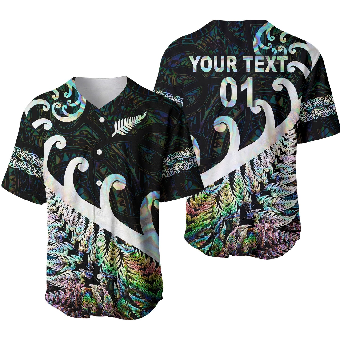 (Custom Personalised) New Zealand Rugby Maori Baseball Jersey Silver Fern Koru Vibes Paua Shell