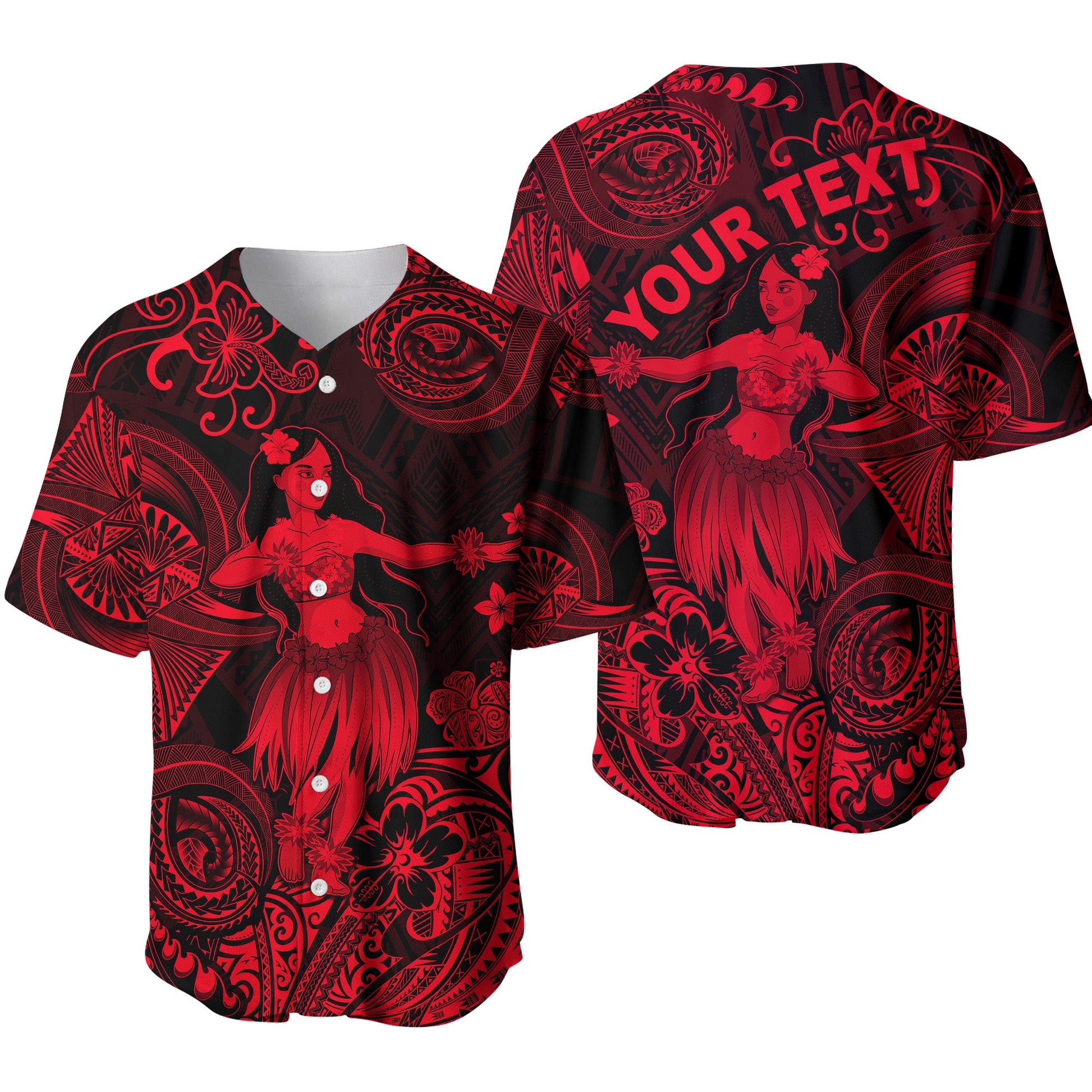 (Custom Personalised) Hawaii Hula Girl Polynesian Baseball Jersey Unique Style Red