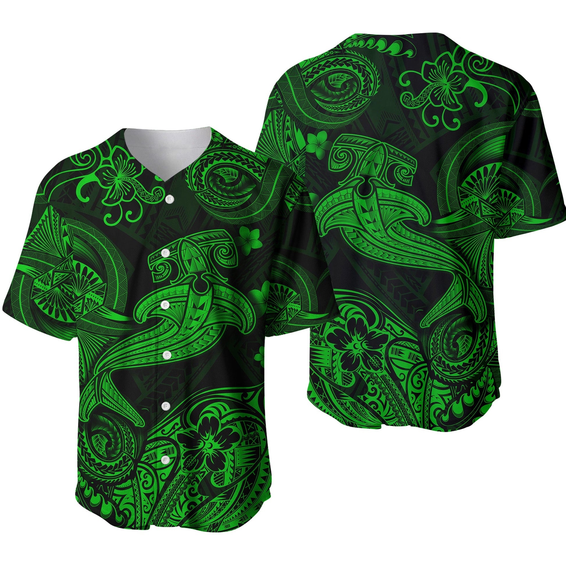 Hawaii Hammer Shark Polynesian Baseball Jersey Unique Style Green