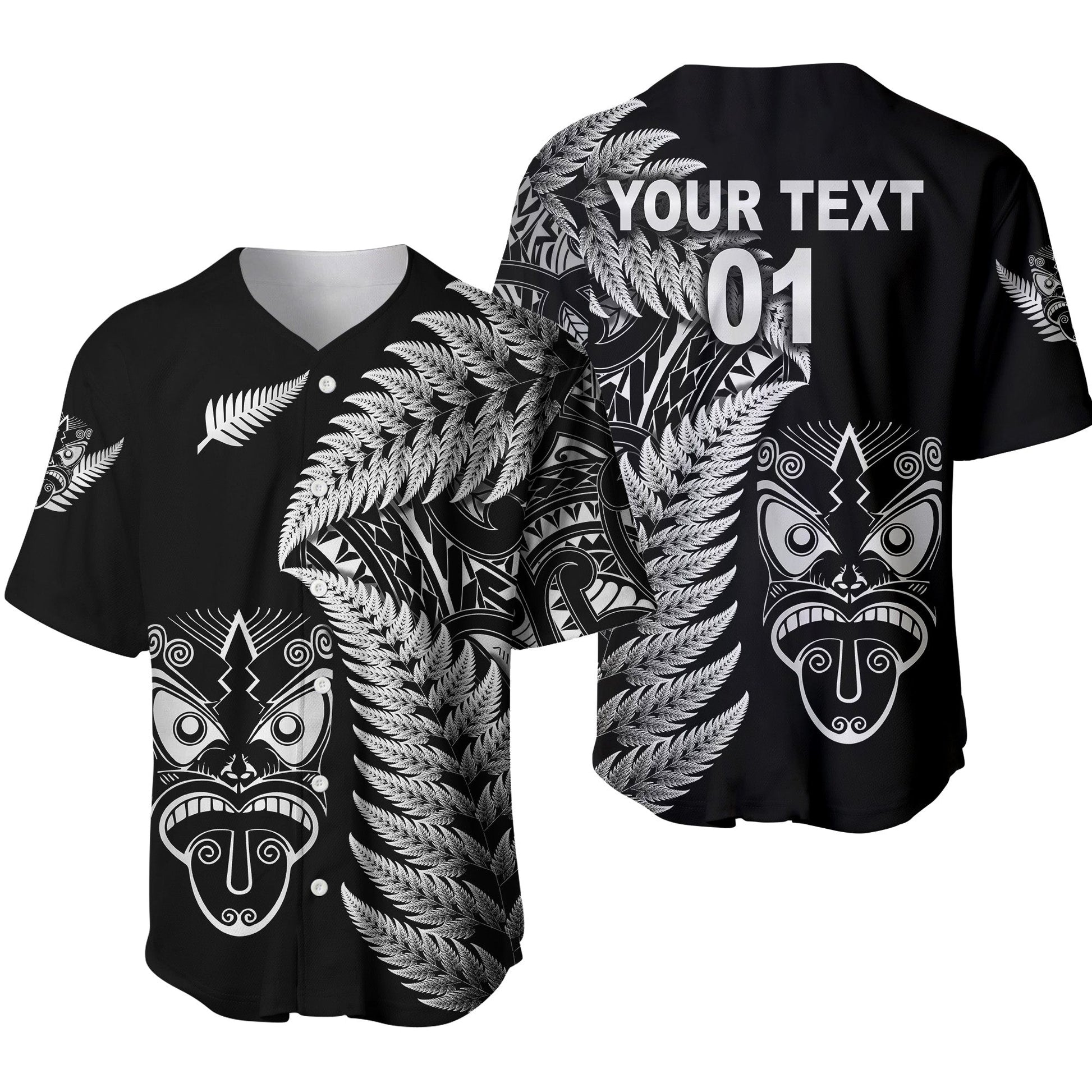 (Custom Personalised) New Zealand Haka Rugby Maori Baseball Jersey Silver Fern Vibes Black