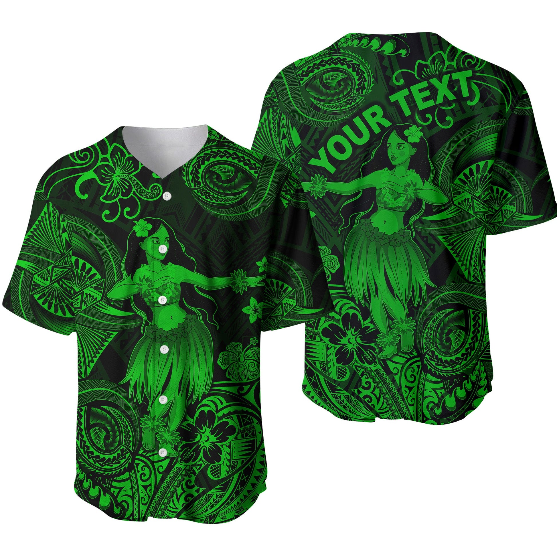 (Custom Personalised) Hawaii Hula Girl Polynesian Baseball Jersey Unique Style Green