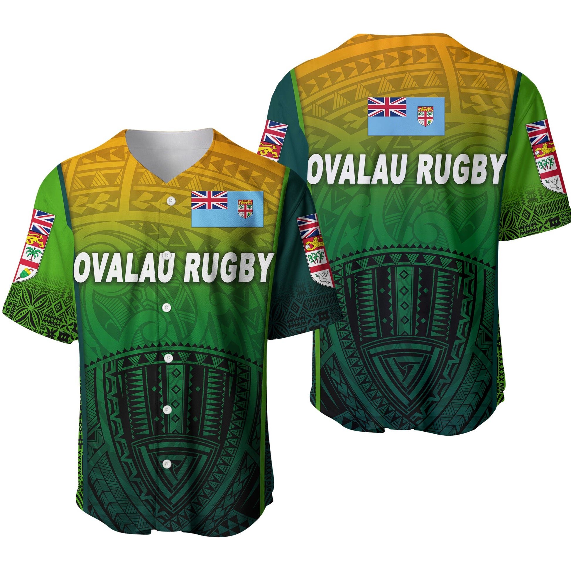 Fiji Ovalau Rugby Baseball Jersey Light Green Style