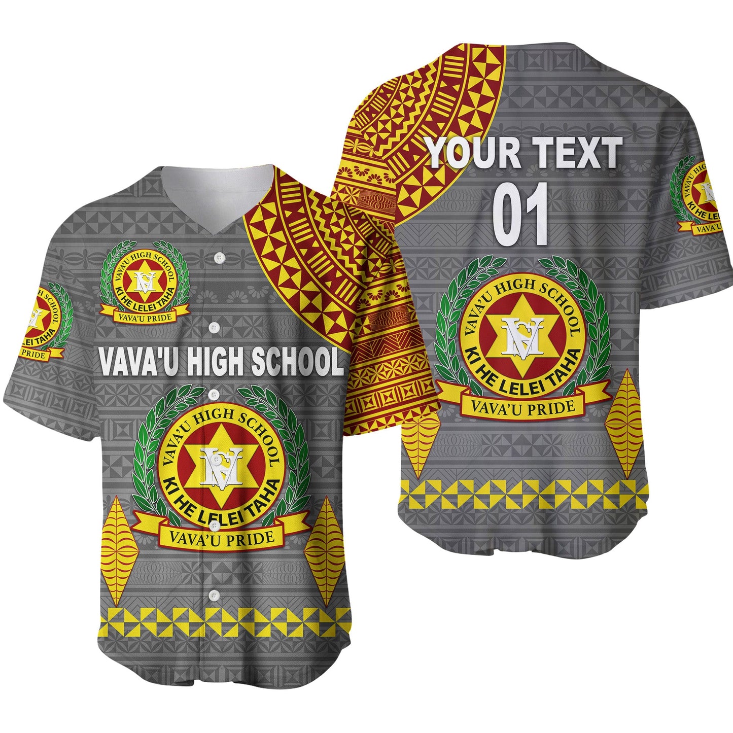 (Custom Personalised) Tonga Vava'u High School Baseball Jersey Simple Style Grey