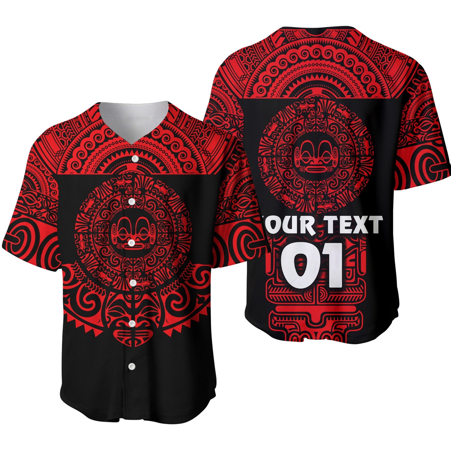 (Custom Personalised) Marquesas Islands Baseball Jersey Marquesan Tattoo Simplified Version Red