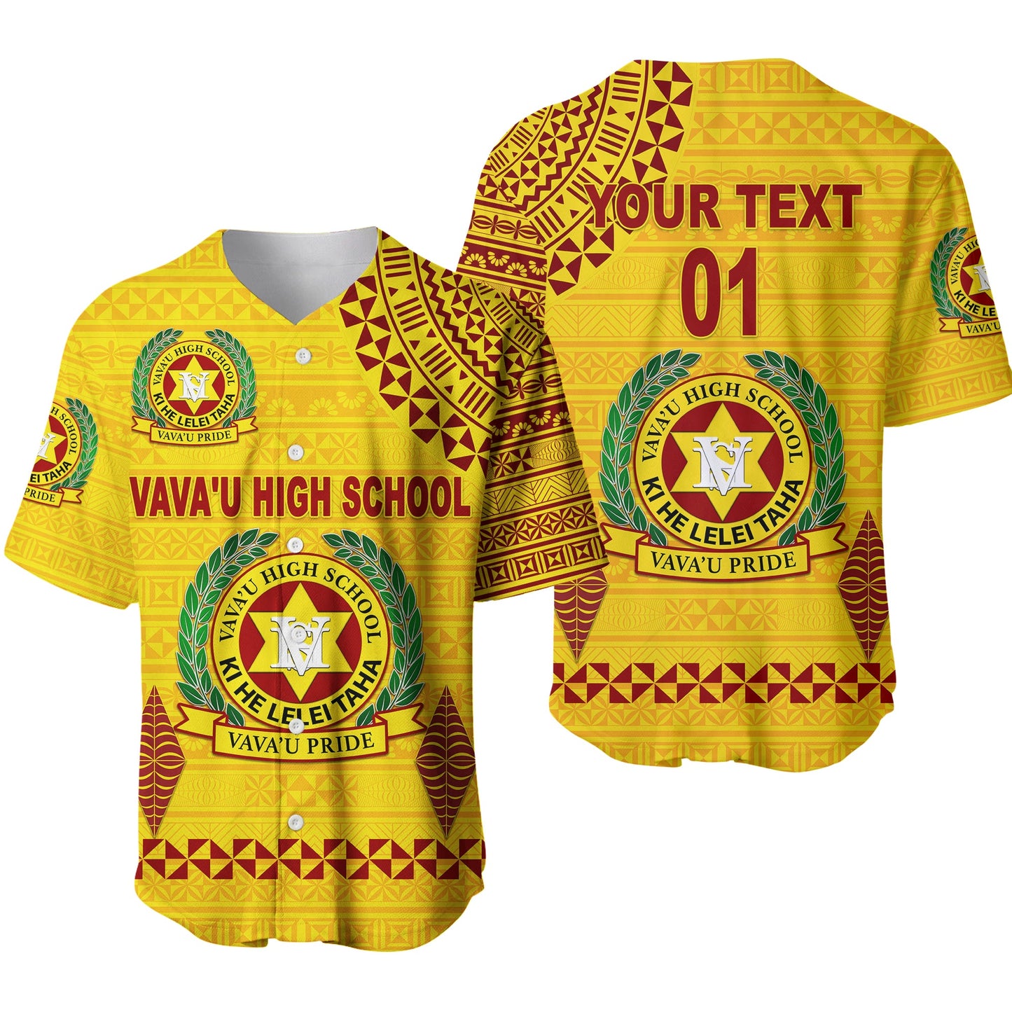 (Custom Personalised) Tonga Vava'u High School Baseball Jersey Simple Style Yellow, Custom Text And Number