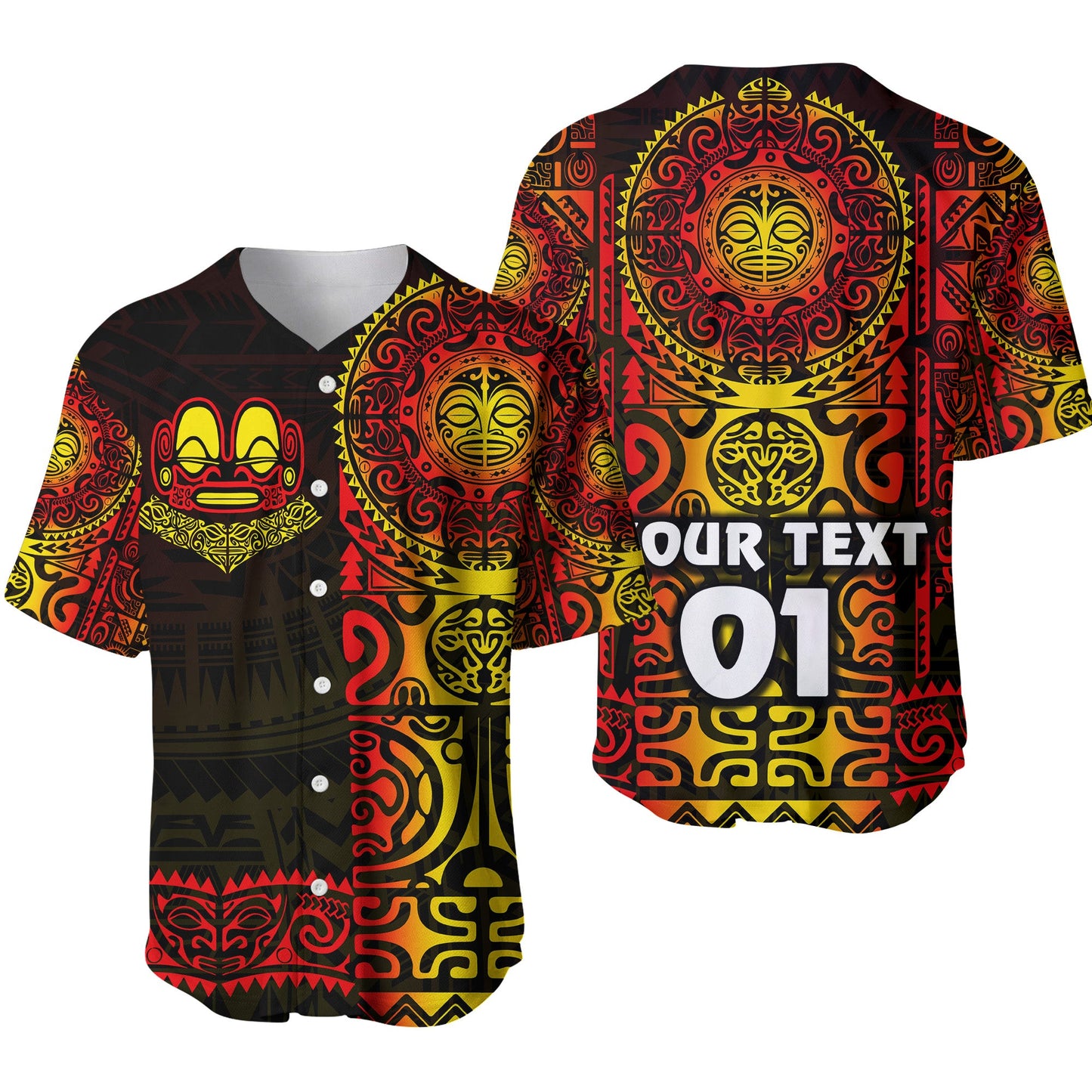 (Custom Personalised) Marquesas Islands Baseball Jersey Marquesan Tattoo Unique Style Gradient Red