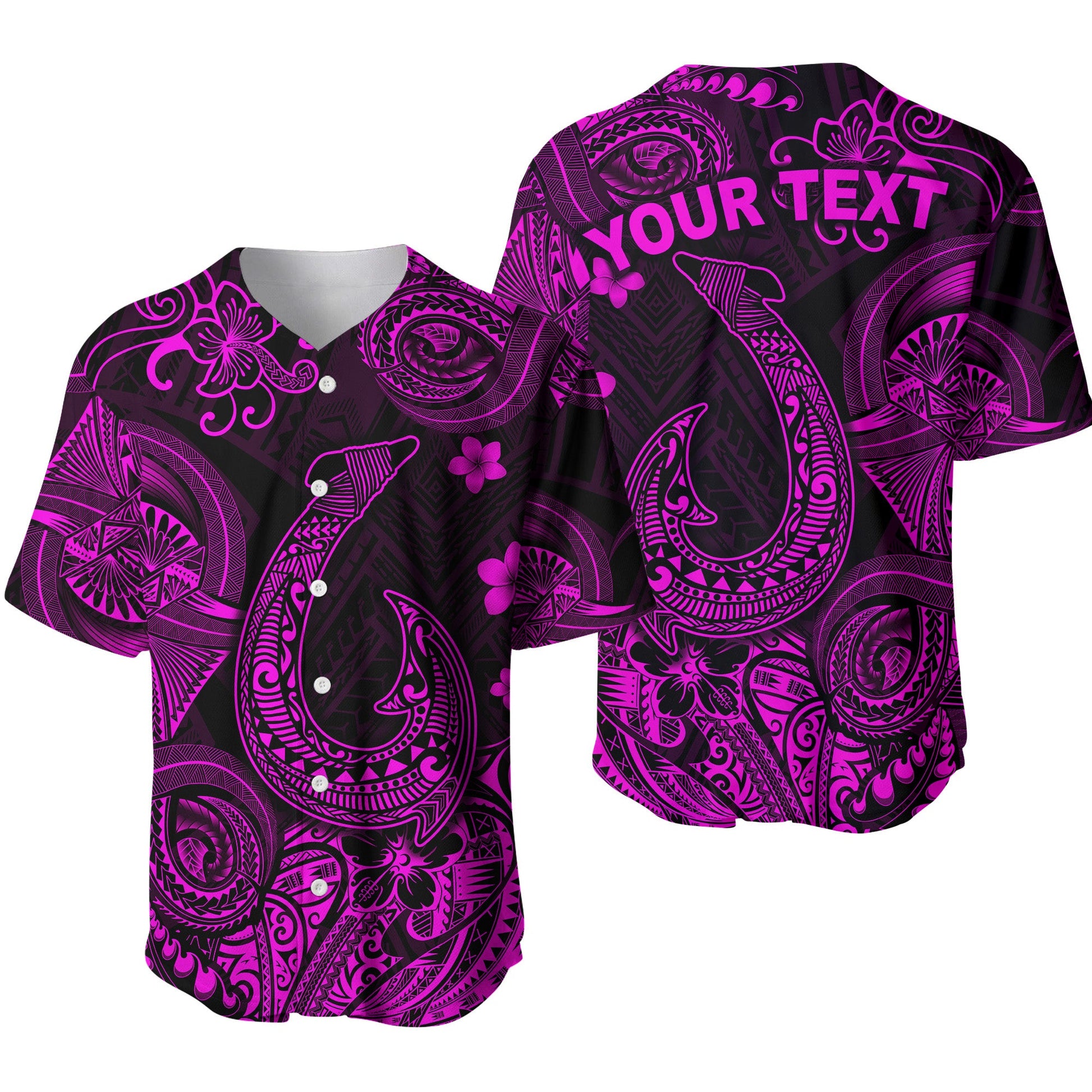 (Custom Personalised) Hawaii Fish Hook Polynesian Baseball Jersey Unique Style Pink