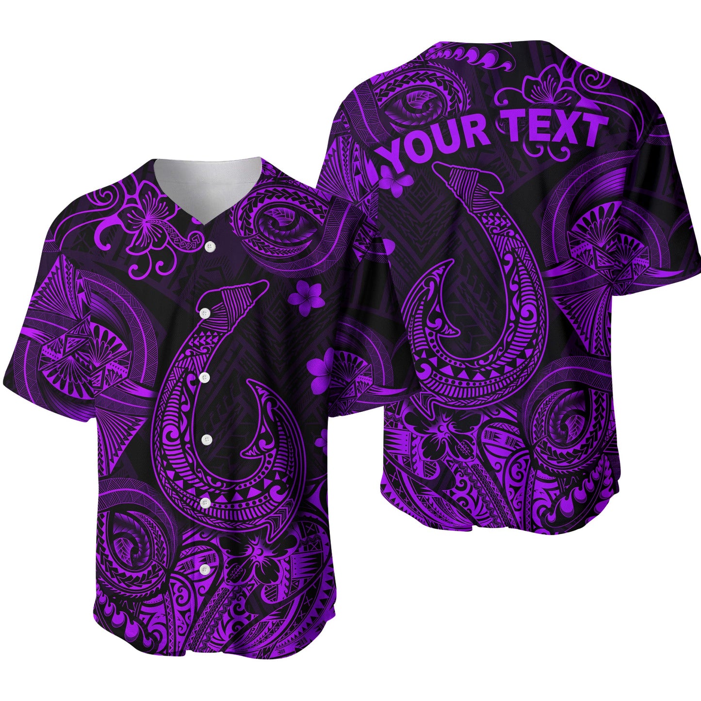 (Custom Personalised) Hawaii Fish Hook Polynesian Baseball Jersey Unique Style Purple