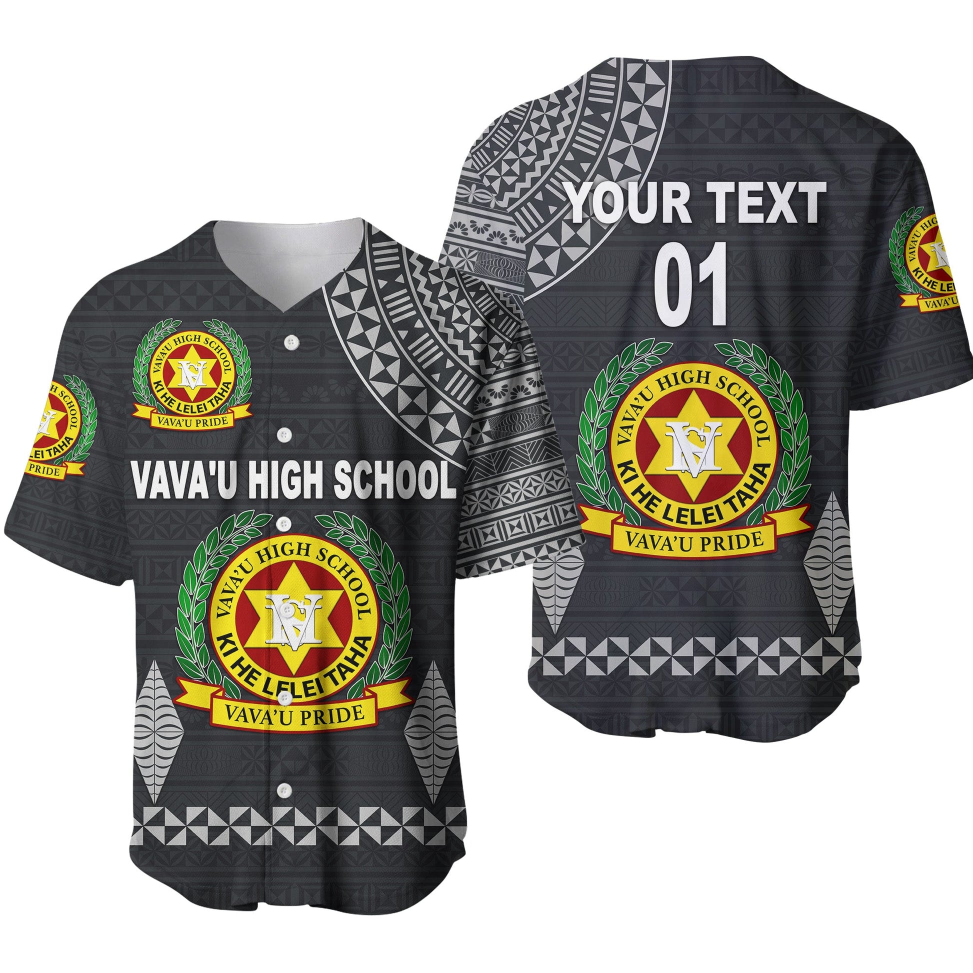(Custom Personalised) Tonga Vava'u High School Baseball Jersey Simple Style Dark Grey