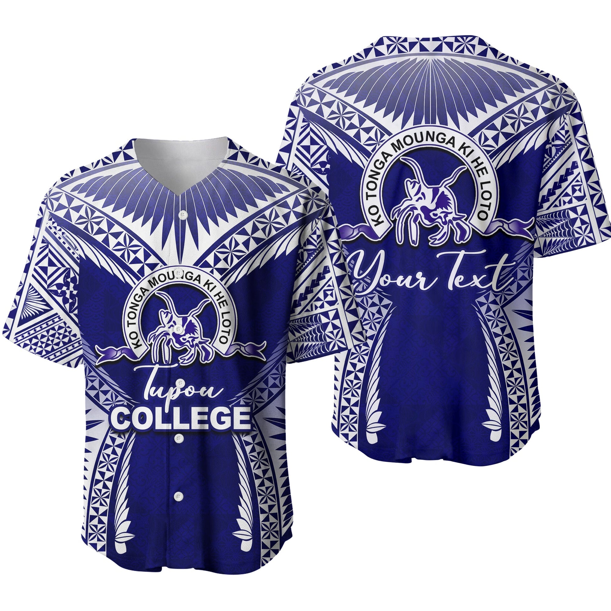 (Custom Personalised) Tupou College Baseball Jersey Blue Style