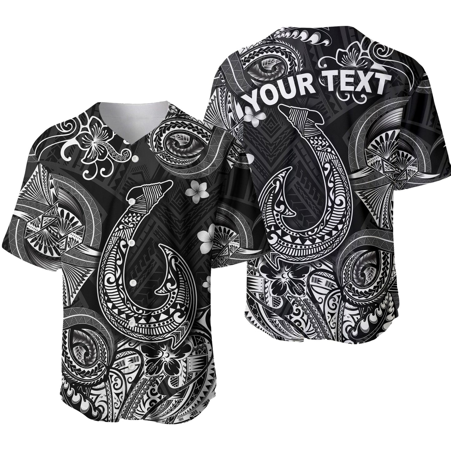 (Custom Personalised) Hawaii Fish Hook Polynesian Baseball Jersey Unique Style Black