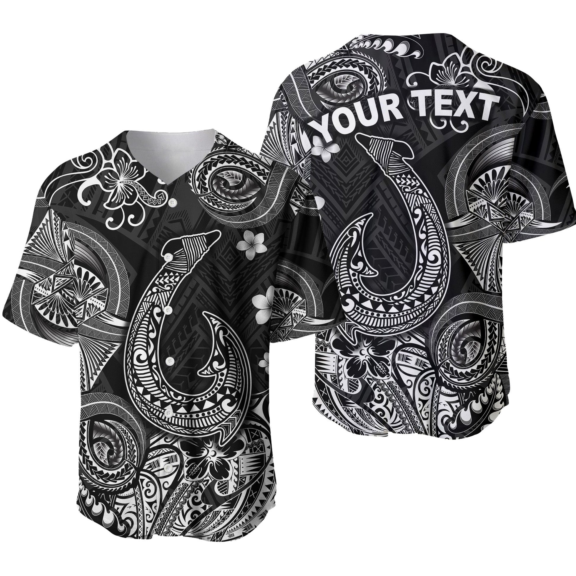(Custom Personalised) Hawaii Fish Hook Polynesian Baseball Jersey Unique Style Black