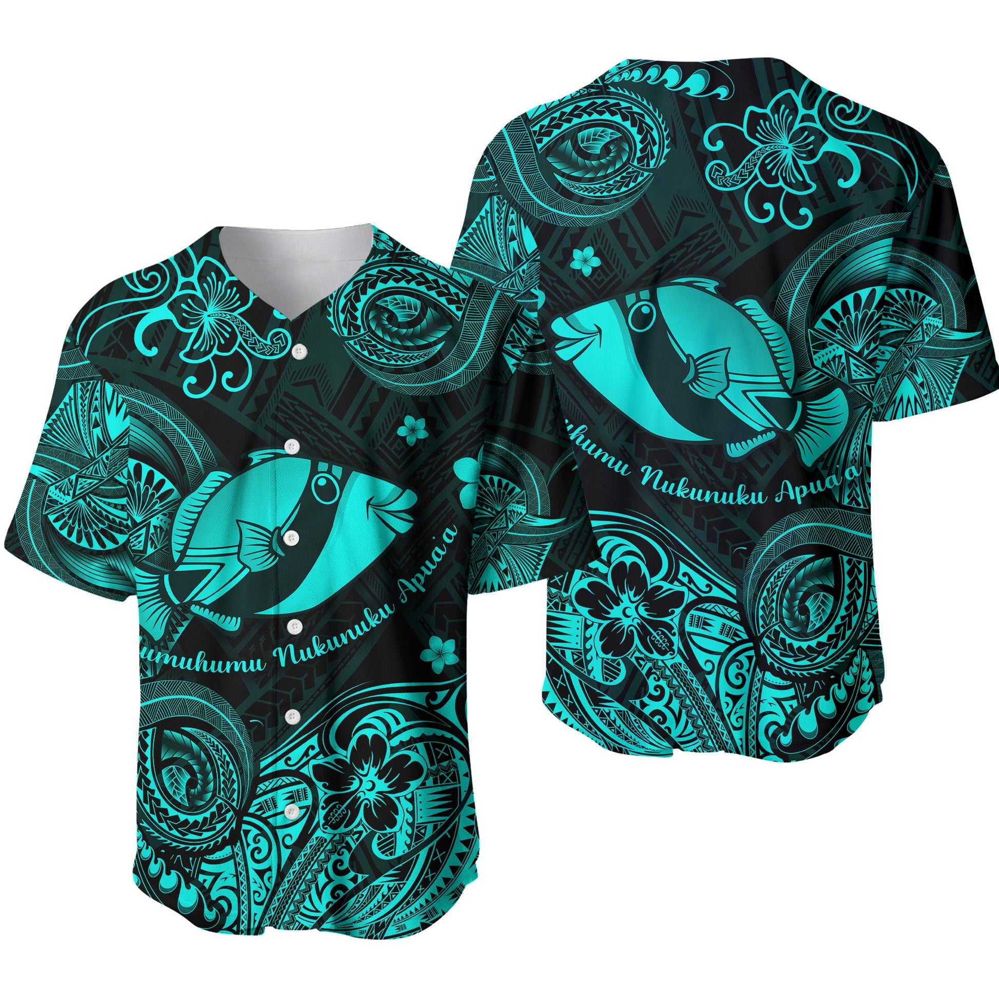 Hawaii State Fish: Humuhumu Nukunuku Apua'a Polynesian Baseball Jersey Unique Style Turquoise