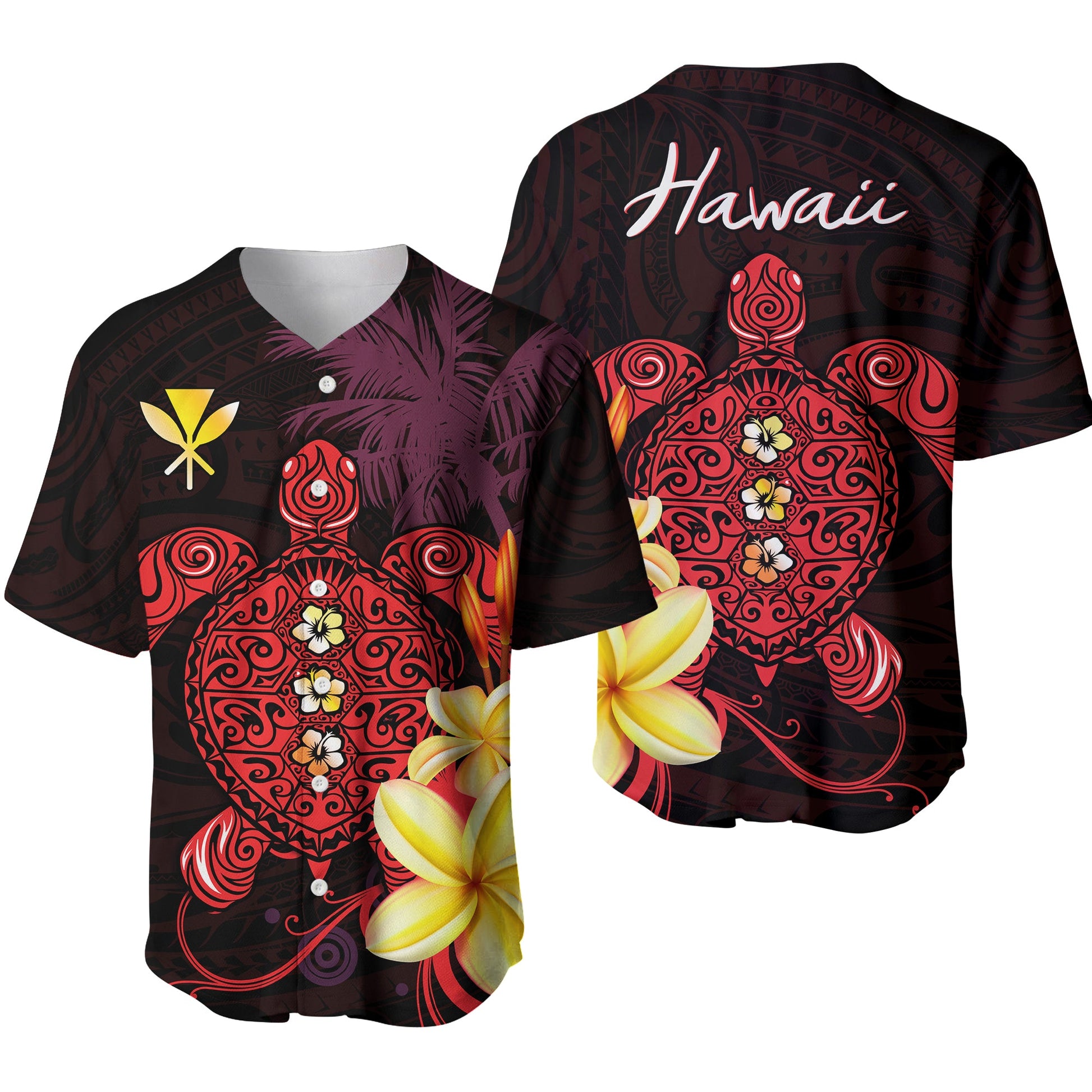 Hawaii Turtle Baseball Jersey Hawaiian Flowers Version Red Elegant