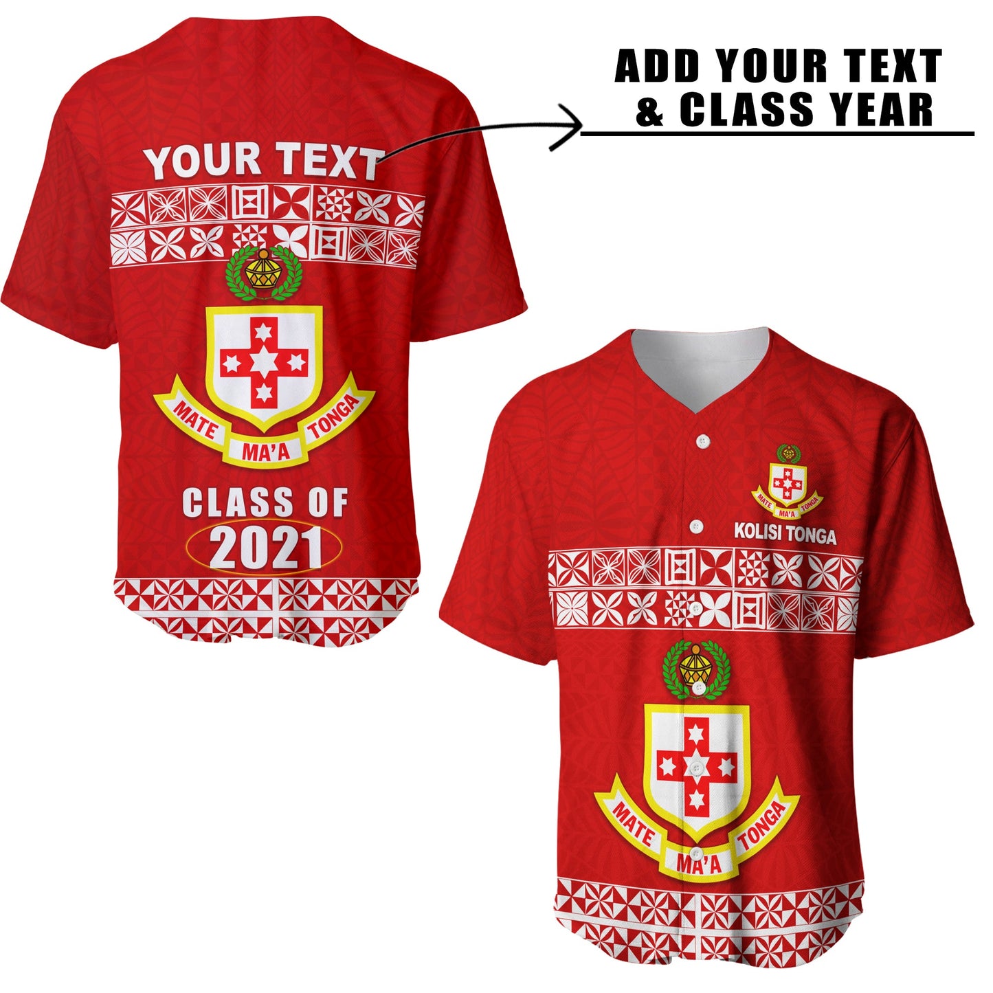 (Custom Personalised) Kolisi Tonga Baseball Jersey Class Year and Your Text