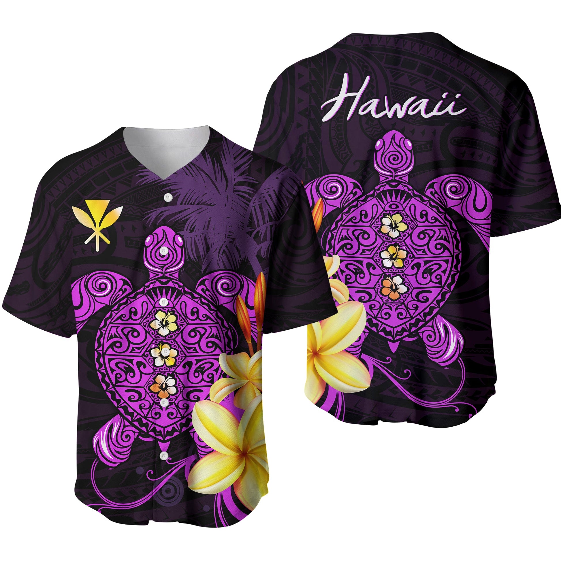 Hawaii Turtle Baseball Jersey Hawaiian Flowers Version Purple Elegant