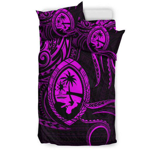 Polynesian Pride Guam With Polynesian Tribal Tattoo and Coat of Arms Bedding Set Purple Version