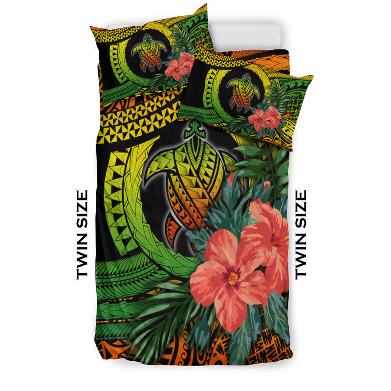 Polynesian Turtle Bedding Set Circle Turtle Hibiscus Reggae