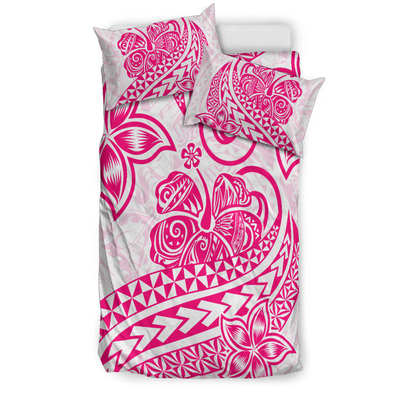 Polynesian Tribal Tattoo Retro Bedding Set Pink Screen Color