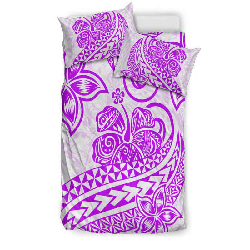Polynesian Tribal Tattoo Retro Bedding Set Purple Screen Color
