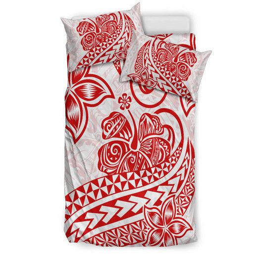 Polynesian Tribal Tattoo Retro Bedding Set Red Screen Color