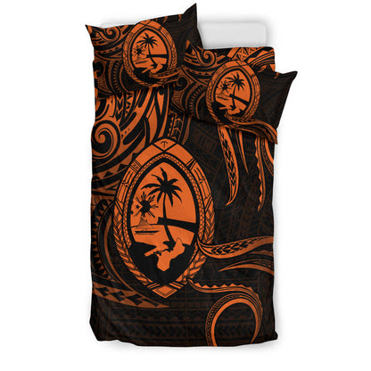 Polynesian Pride Guam With Polynesian Tribal Tattoo and Coat of Arms Bedding Set Orange Version