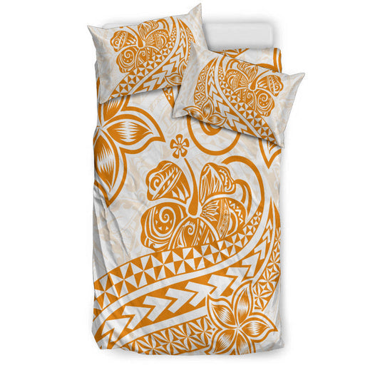 Polynesian Tribal Tattoo Retro Bedding Set Gold Screen Color
