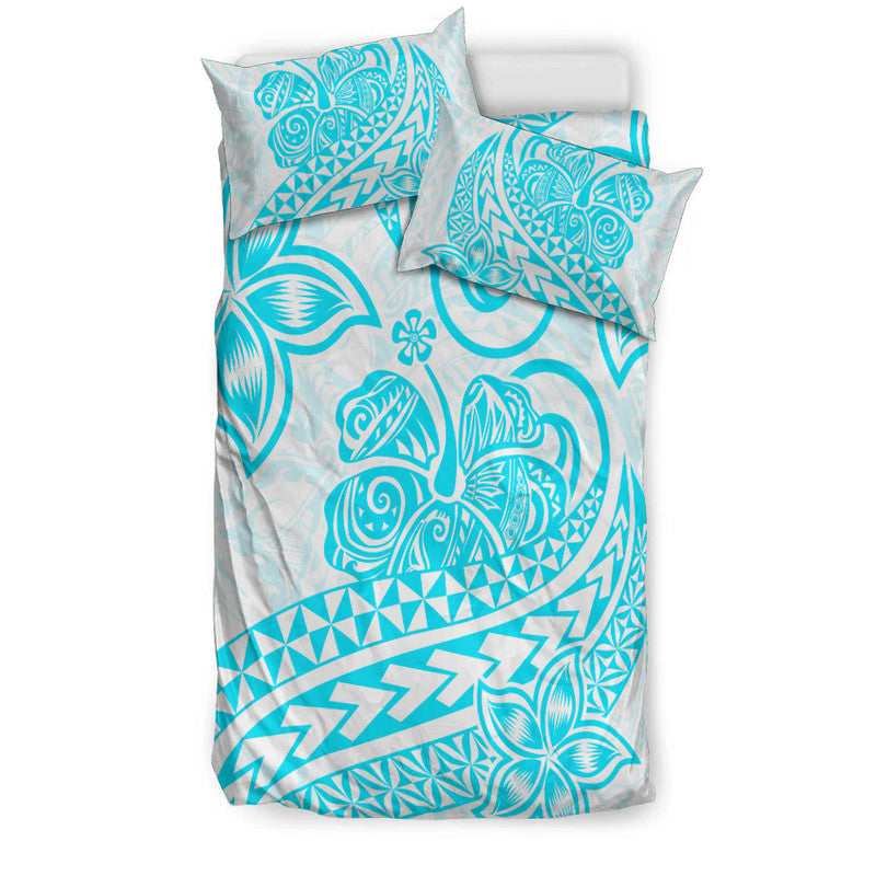 Polynesian Tribal Tattoo Retro Bedding Set Aqua Screen Color