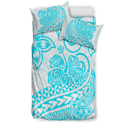 Polynesian Tribal Tattoo Retro Bedding Set Aqua Screen Color