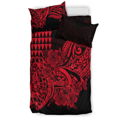 Hawaii Kakau Bedding Set Polynesian Floral Tribal Red Version