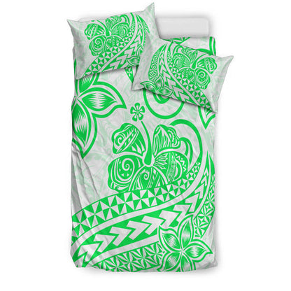 Polynesian Tribal Tattoo Retro Bedding Set Green Screen Color