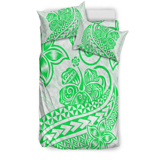 Polynesian Tribal Tattoo Retro Bedding Set Green Screen Color