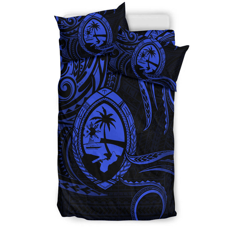 Polynesian Pride Guam With Polynesian Tribal Tattoo and Coat of Arms Bedding Set Blue Version