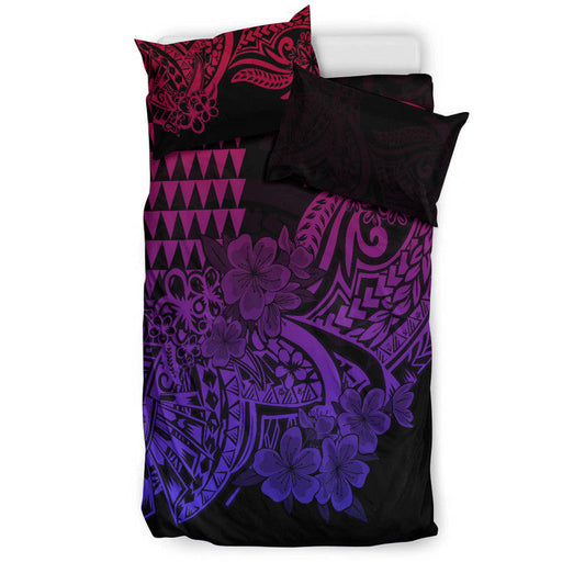 Hawaii Kakau Bedding Set Polynesian Floral Tribal Gradient Version