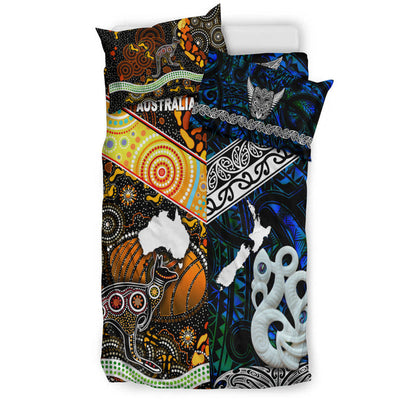 New Zealand Maori Aotearoa And Australia Aboriginal Bedding Set Together Blue