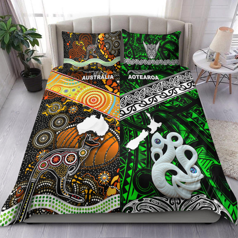 New Zealand Maori Aotearoa And Australia Aboriginal Bedding Set Together Green