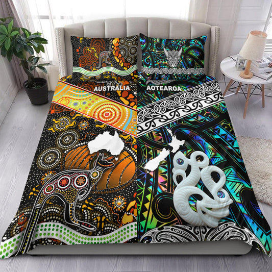 New Zealand Maori Aotearoa And Australia Aboriginal Bedding Set Together Paua Shell