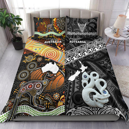 New Zealand Maori Aotearoa And Australia Aboriginal Bedding Set Together Black