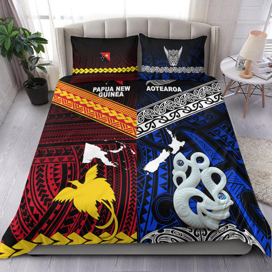 New Zealand And Papua New Guinea Bedding Set Together Blue