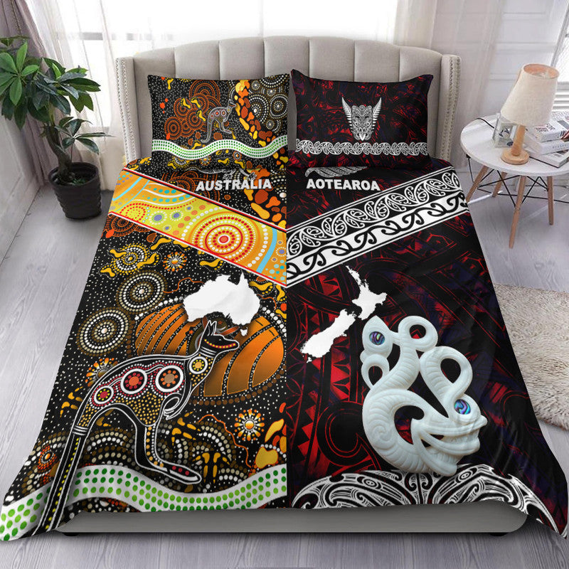 New Zealand Maori Aotearoa And Australia Aboriginal Bedding Set Together Red