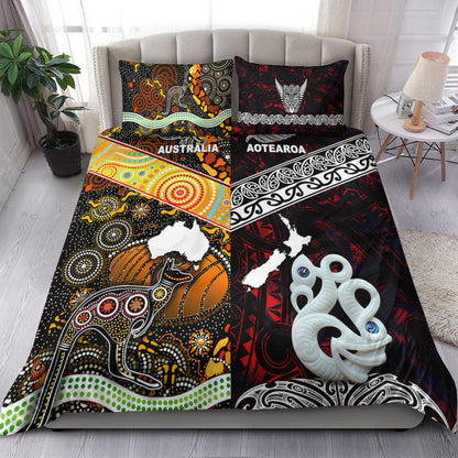 New Zealand Maori Aotearoa And Australia Aboriginal Bedding Set Together Red