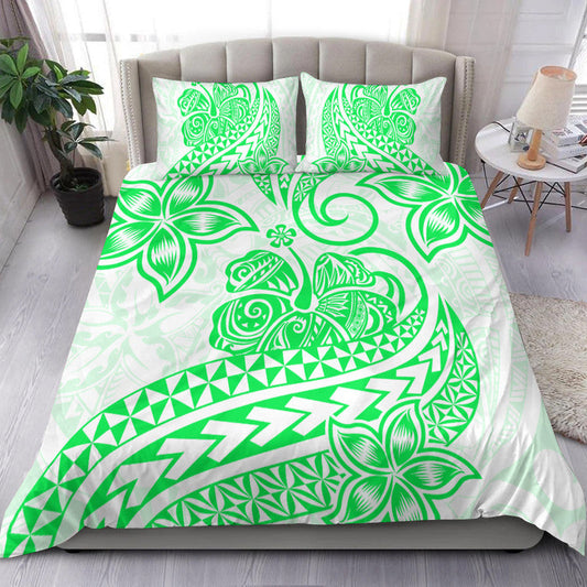 Polynesian Tribal Tattoo Retro Bedding Set Green Screen Color