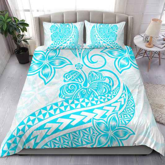 Polynesian Tribal Tattoo Retro Bedding Set Aqua Screen Color