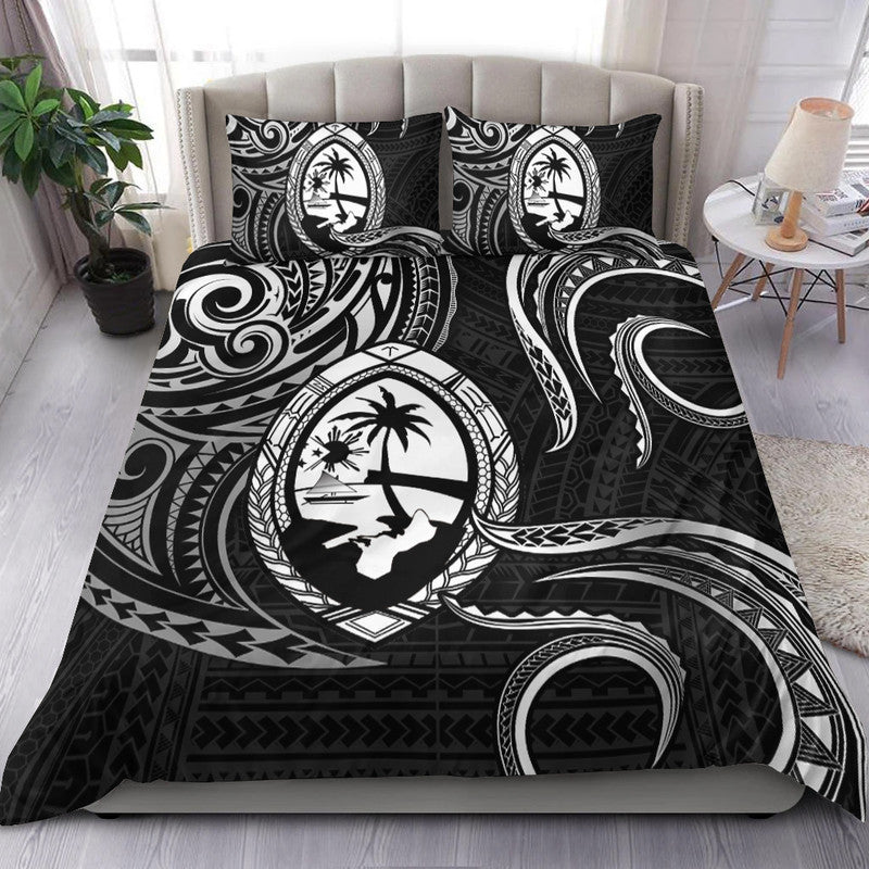 Polynesian Pride Guam With Polynesian Tribal Tattoo and Coat of Arms Bedding Set Black Version