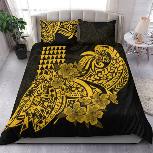 Hawaii Kakau Bedding Set Polynesian Floral Tribal Gold Version