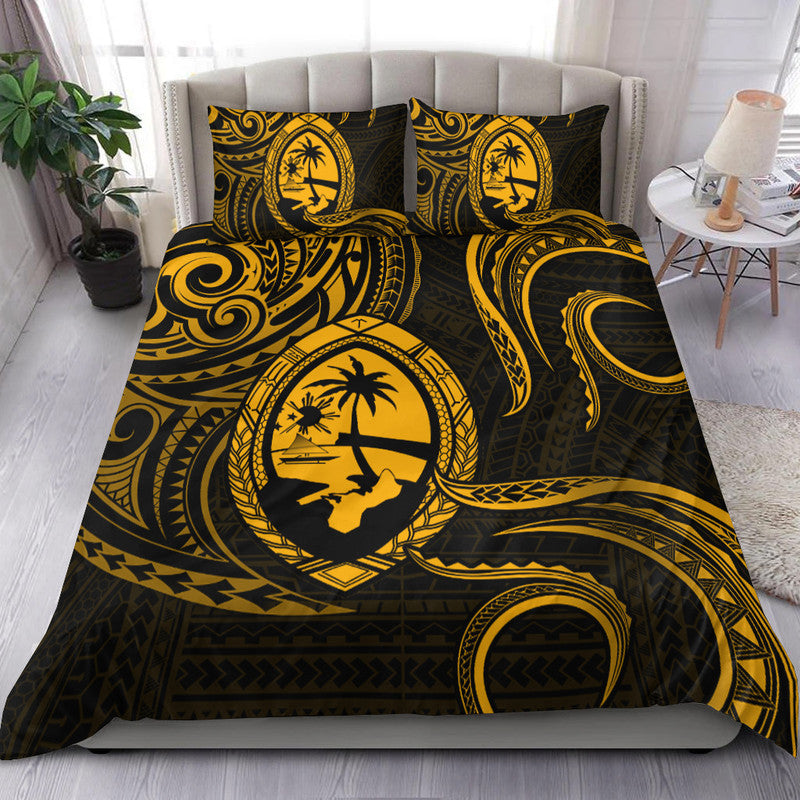 Polynesian Pride Guam With Polynesian Tribal Tattoo and Coat of Arms Bedding Set Gold Version